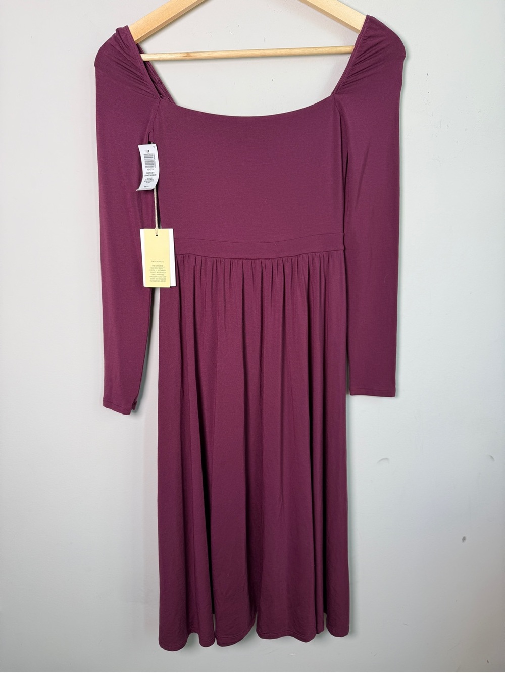 NWT Wilfred by Aritzia Market Longsleeve Square Neck Midi Dress Burgundy Sz XS